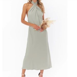 Show Me Your Mumu Bridesmaid Dress Jasmine Halter Midi Dress Moss Green Crisp